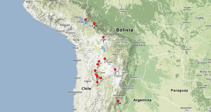 Le différents points de passages en Bolivie